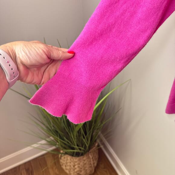 Talbots 1X Plus Sz Bright Pink Lambswool Blend Sweater Poet Sleeve Button Detail - Picture 6 of 8